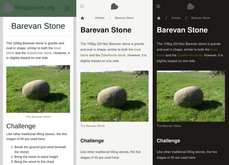 Screenshots of the liftingstones.org website.